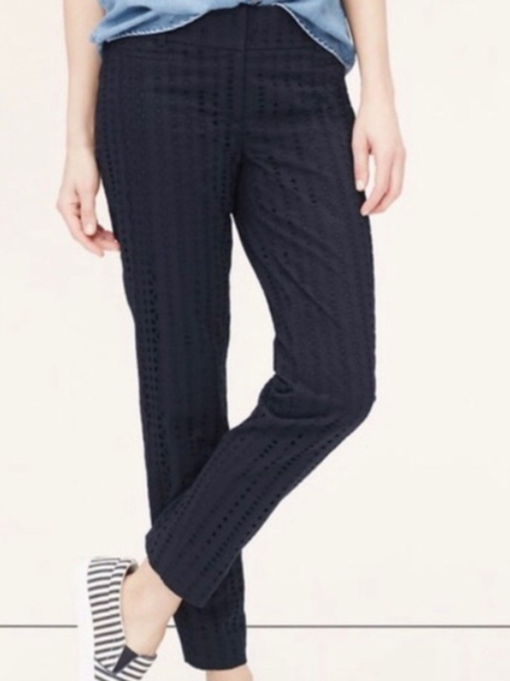 LOFT Navy Blue Cropped Eyelet Ankle Pants